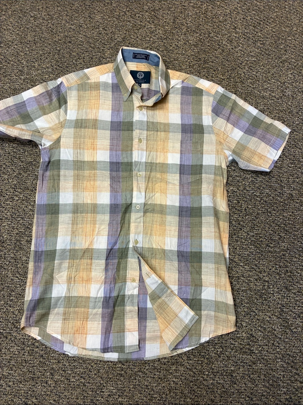 Viyella Casual Plaid Short-Sleeve Button-Down Shirt - Ivory, Green & Gold